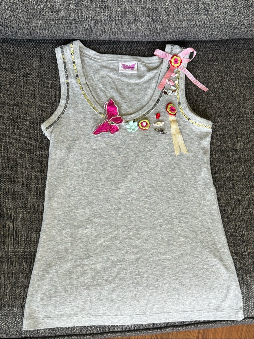 Y2K Embellished Tank Top with Pink Bow Accents